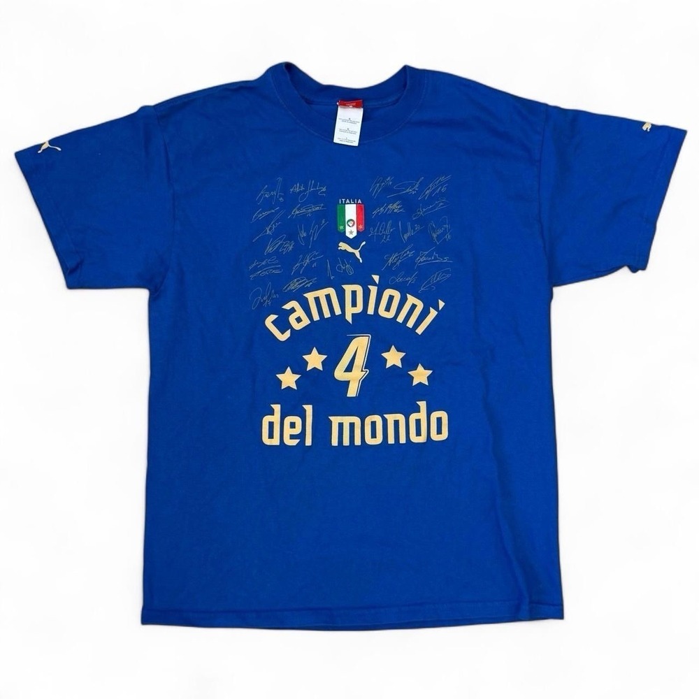 Vintage Puma Futbol Italia Campioni Del Mondo Signature T-Shirt Adult Large Y2K